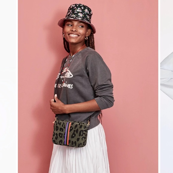 Clare V. Midi Sac Army Pablo Cat Suede Mini Stripes Crossbody Bag NWT - Picture 2 of 7